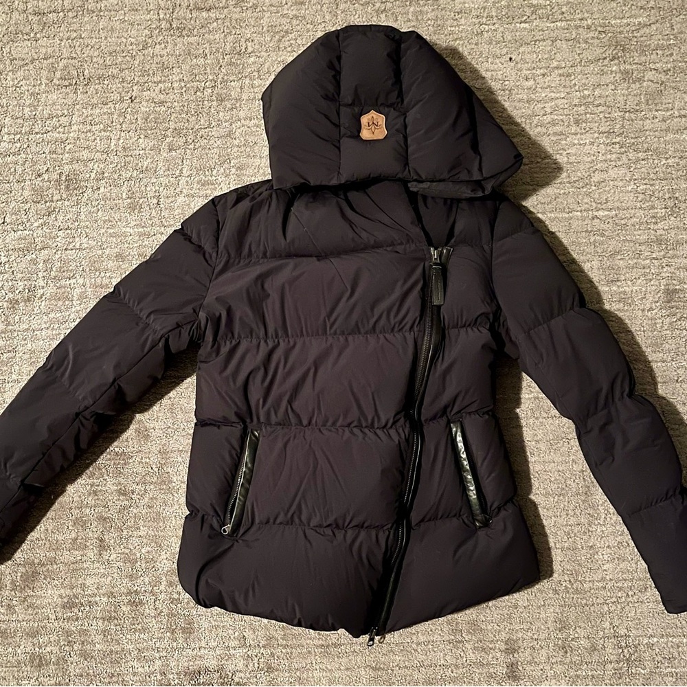 Mackage Black Hip length coat with leather detail